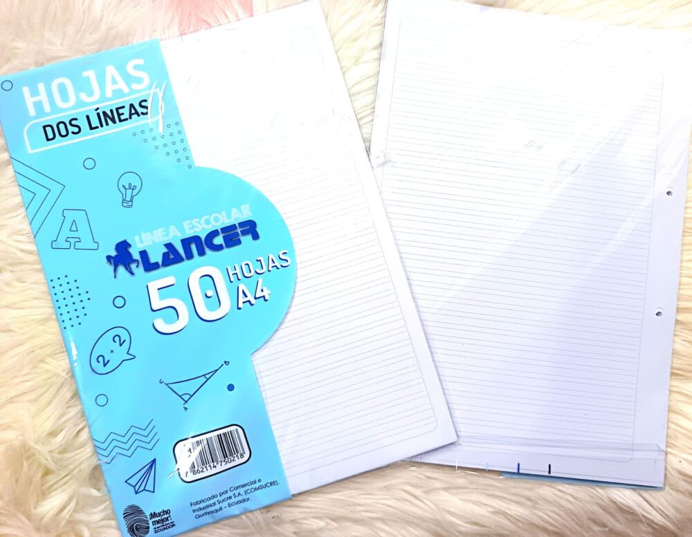 Paquete de 50 hojas A4 Lancer de 2 líneas - Imagen 1