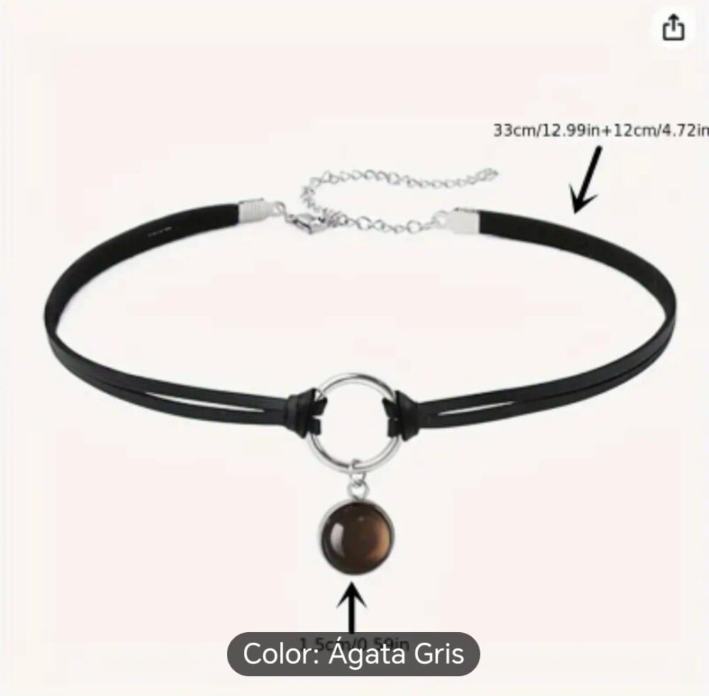 Collar gargantilla gótico BOHO-CHIC de amatista cuero falso - Imagen 3