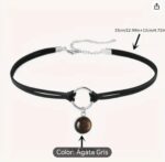 Collar gargantilla gótico BOHO-CHIC de amatista cuero falso - Imagen 3