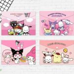 Portadocumento Sanrio fondo rosa con botón blanco
