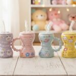 Taza de cerámica con sorbete Kawaii