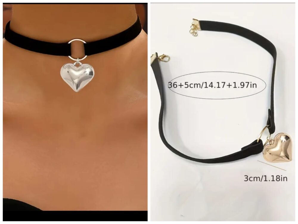 Collar gargantilla de terciopelo chic con aro colgante corazón - Imagen 1