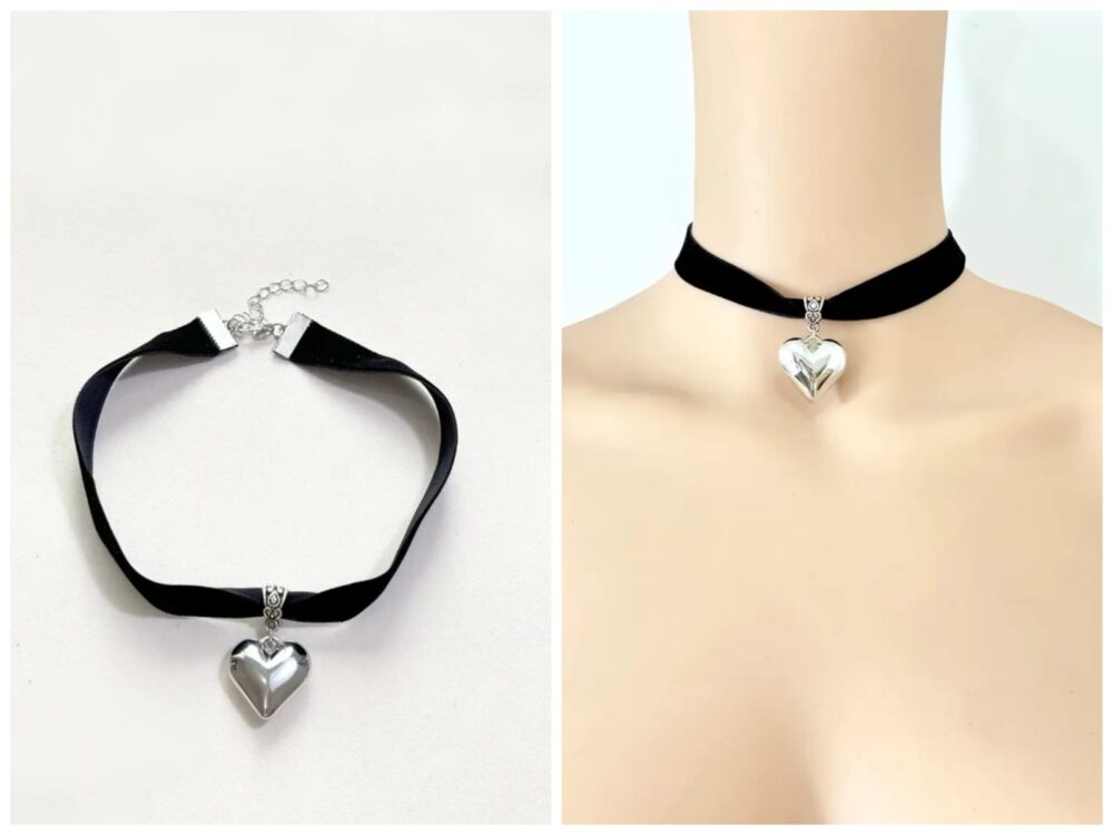 Collar con colgante de corazón terciopelo vintaje glamour - Imagen 1