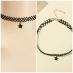 Collar gótico de encaje de tela con colgante estrella diseño vintage