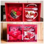 Caja tipo maletín con flores más taza y cuchara