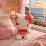 Peluche Hello Kitty con lazo a cuadros rojo