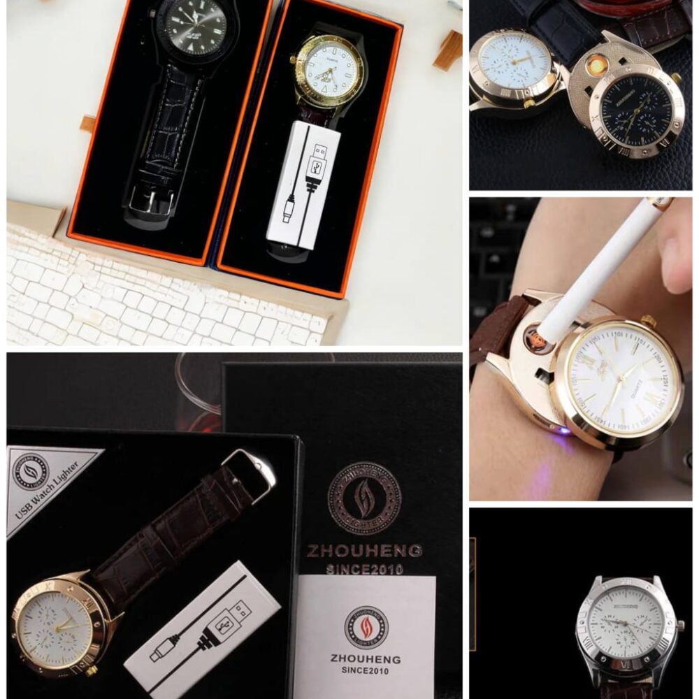 Reloj con encendedor, recargable y a pilas