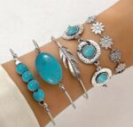Set pulseras incrustada con turquesa estilo étnico