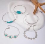 Set pulseras incrustada con turquesa estilo étnico - Imagen 2