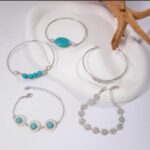 Set pulseras incrustada con turquesa estilo étnico